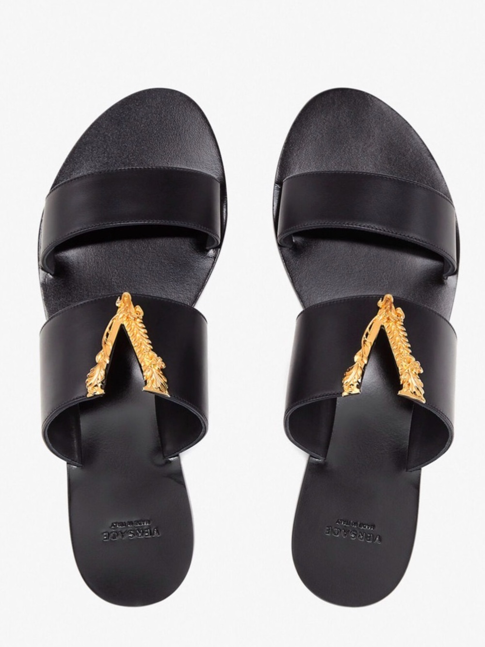 VERSACE BLACK VIRTUS FLAT SANDALS size 7 - Picture 6 of 14
